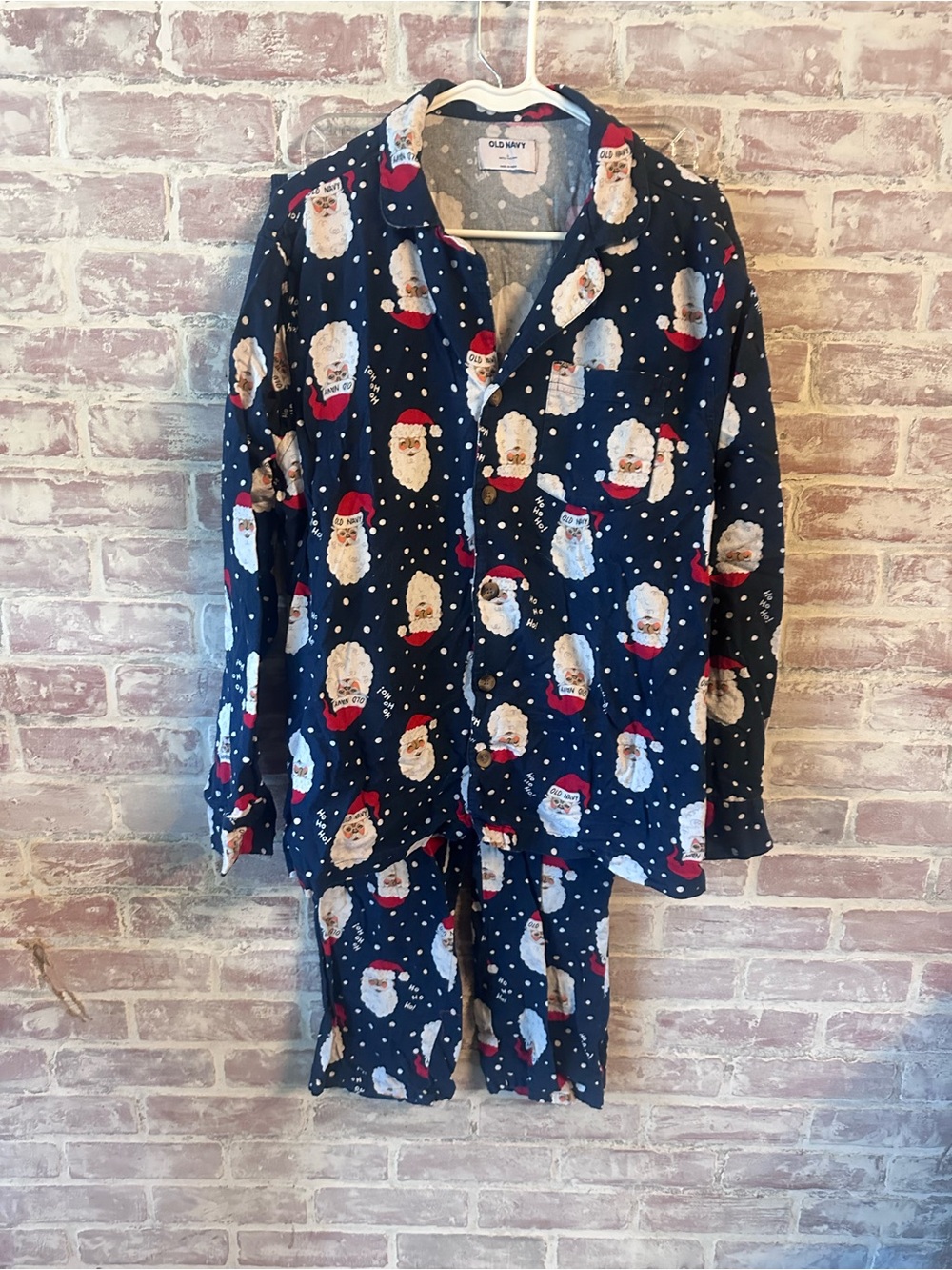 Old Navy Navy Santa Print Two-Piece Pajama Set